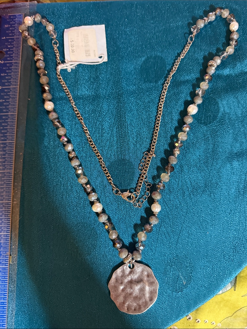 Beaded Pendant Necklace in Gray and Silver with FWP by Megan Browne Style